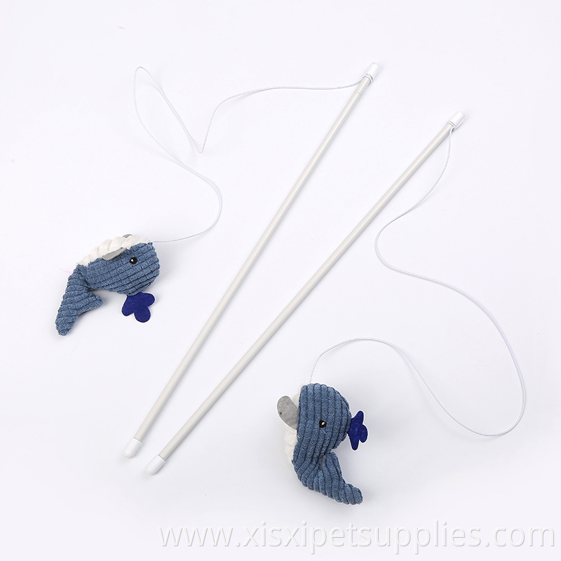 Factory stock plush dolphin interactive teaser stick cat toys